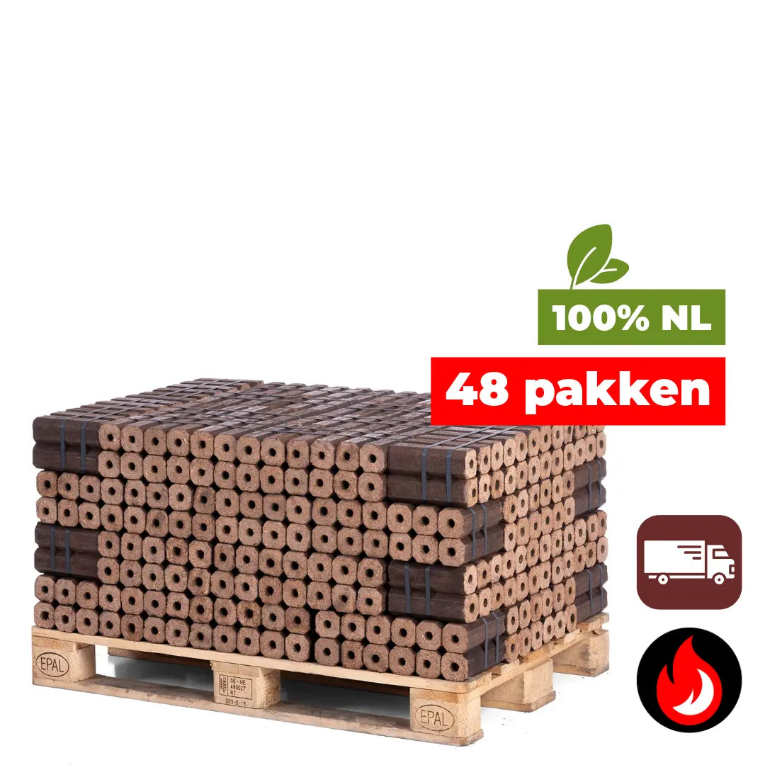 Pini Kay Briketten 100% NL Eik | 48 Pakken | Hoge Stookwaarde