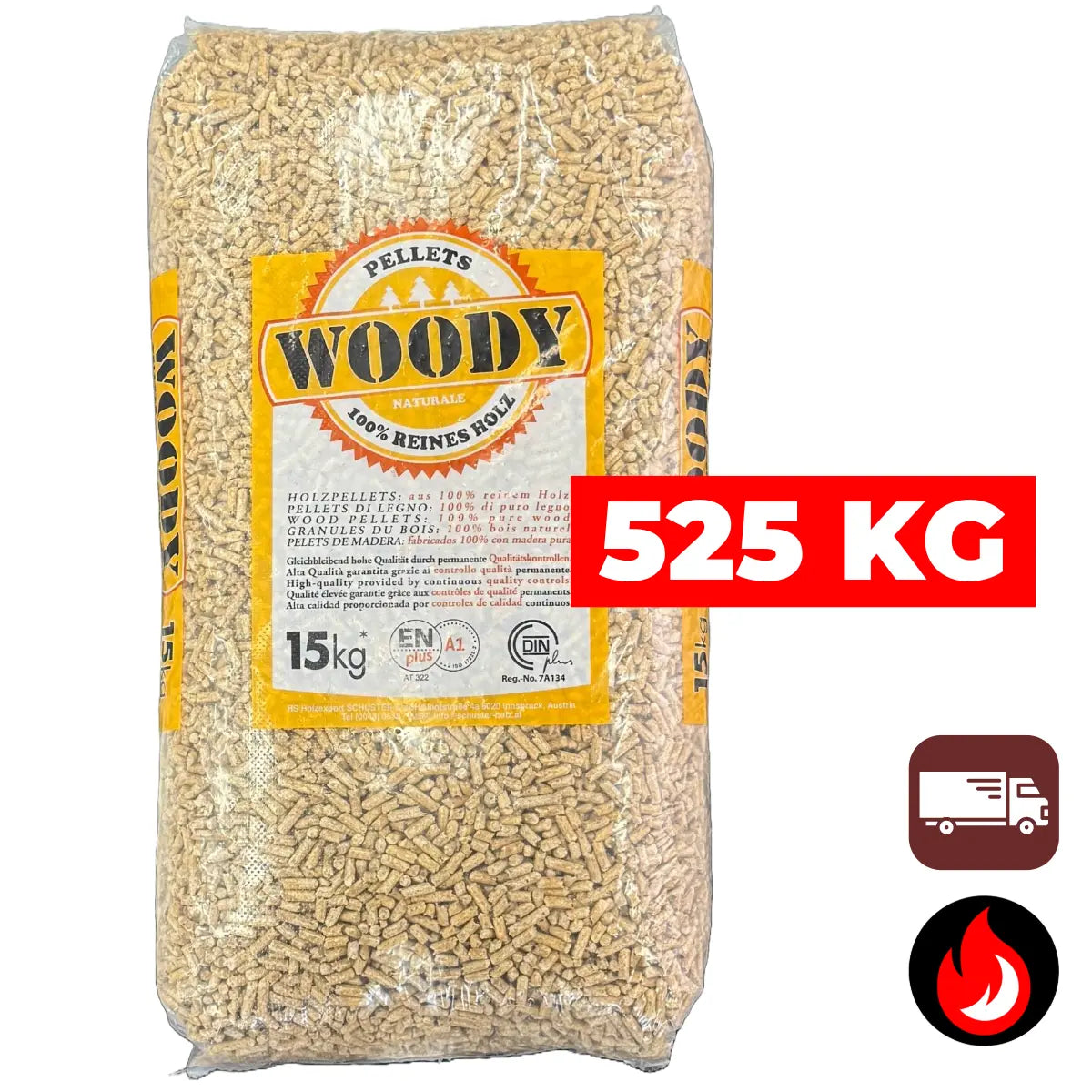 525 kg Woody Premium Houtpellets | ENplus A1 & DIN+ | Levering Inbegrepen